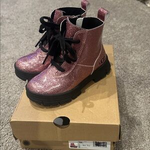 UGG Glittery Pink Kids Boots with Black Laces